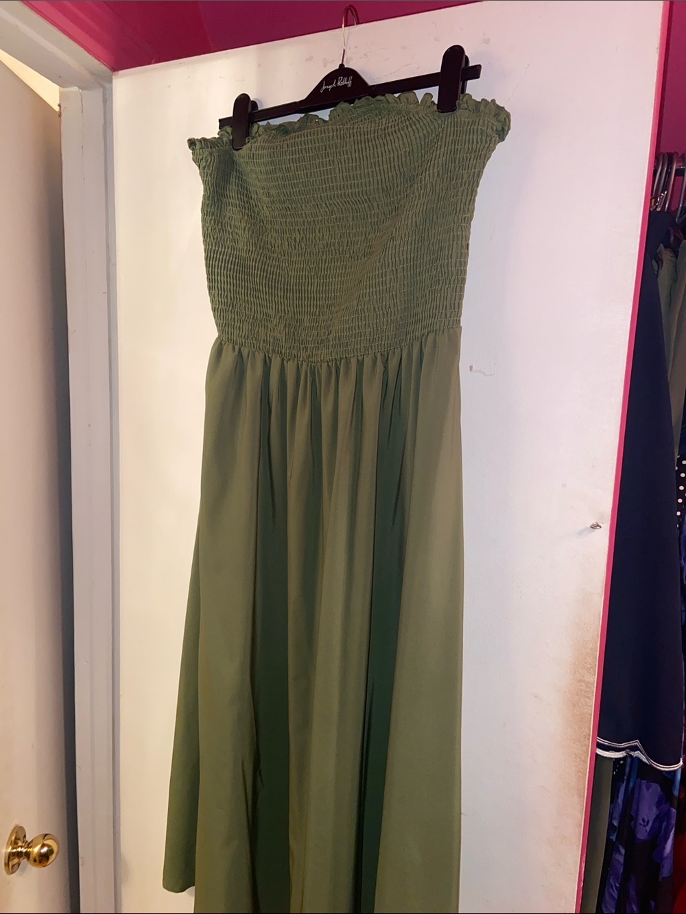 SHEIN Olive Green Strapless Smocked Maxi Dress